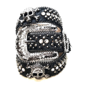 b.b. Simon 'Black Skull' Pony Fully Loaded Crystal Belt - Dudes Boutique