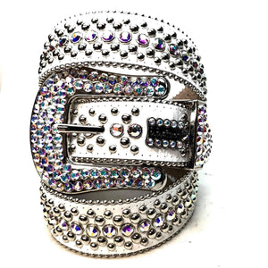 b.b. Simon 'White Magic' Full Iridescent Crystal Belt - Dudes Boutique