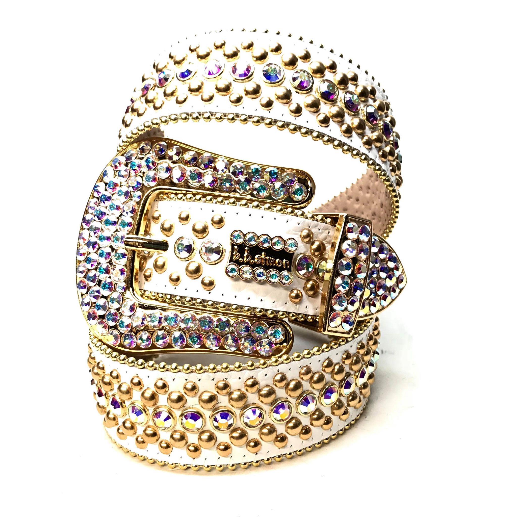 b.b. Simon 'White Gold' Full Iridescent Crystal Belt - Dudes Boutique