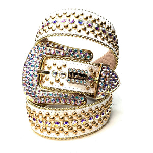 b.b. Simon 'White Gold' Full Iridescent Crystal Belt - Dudes Boutique