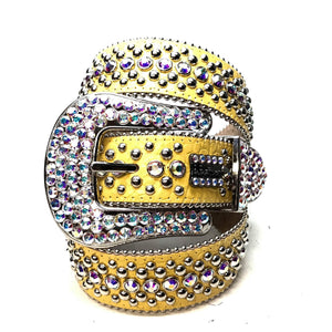 b.b. Simon 'Yellow Croc' Fully Loaded Iridescent Crystal Belt - Dudes Boutique