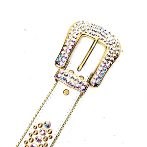 b.b. Simon 'White Gold' Full Iridescent Crystal Belt - Dudes Boutique