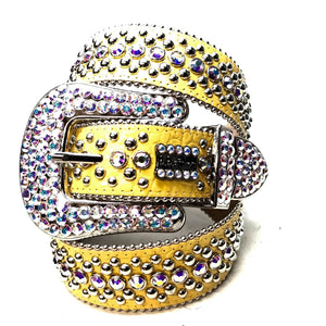 b.b. Simon 'Yellow Croc' Fully Loaded Iridescent Crystal Belt - Dudes Boutique