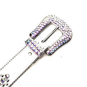b.b. Simon 'White Magic' Full Iridescent Crystal Belt - Dudes Boutique