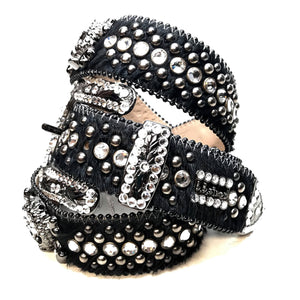b.b. Simon 'Black Skull' Pony Fully Loaded Crystal Belt - Dudes Boutique