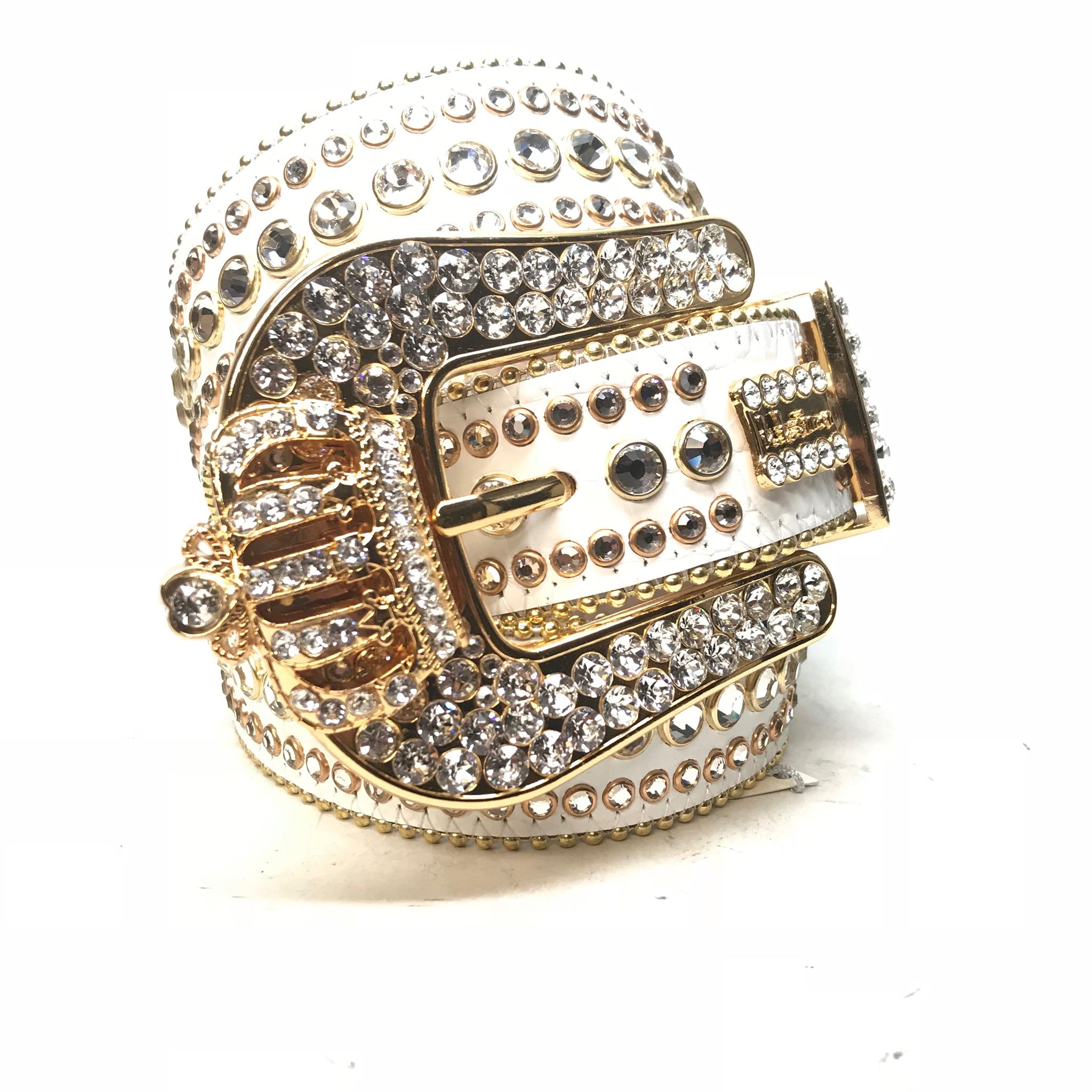 b.b. Simon 'White Gold Crown' Fully Loaded Crystal Belt - Dudes Boutique