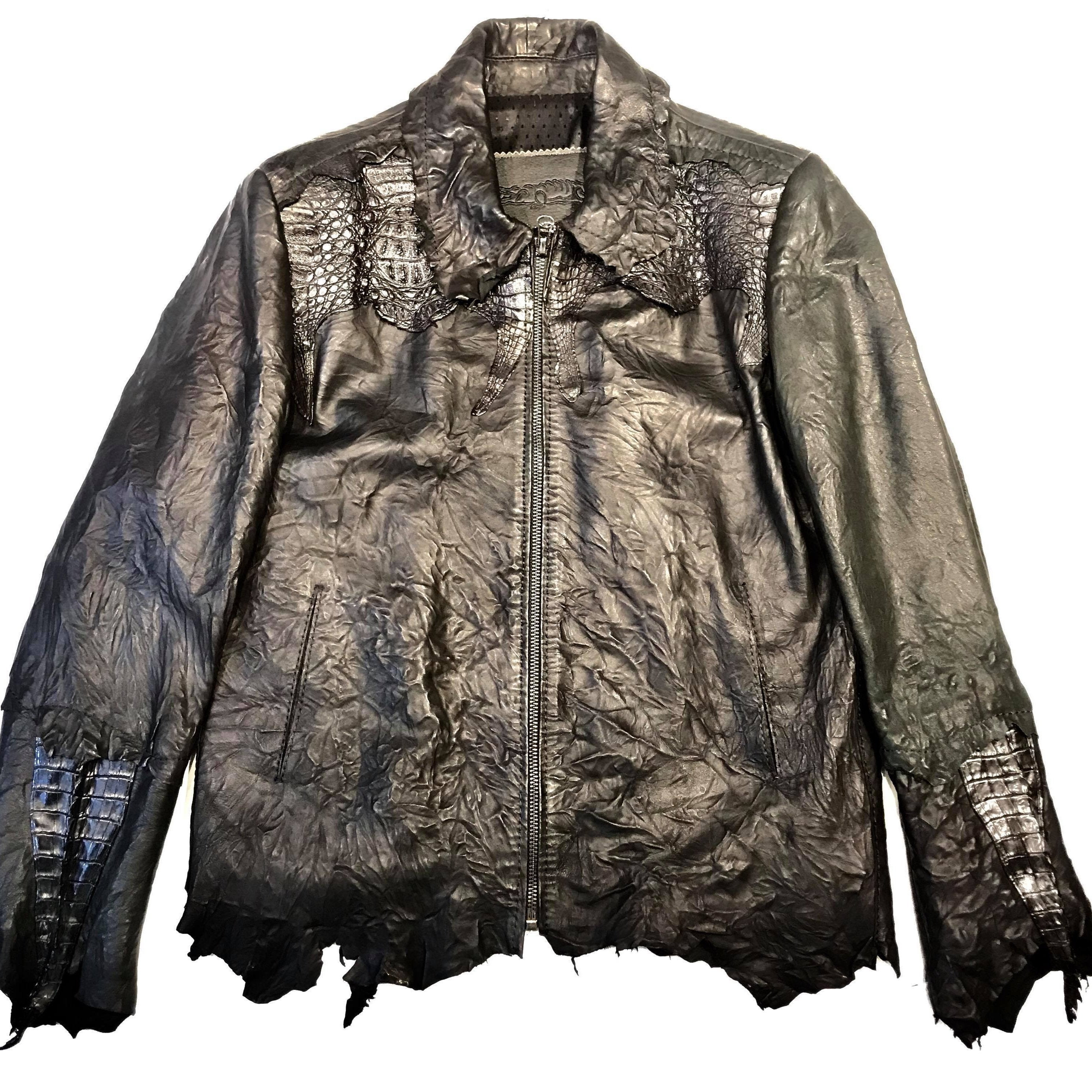 Kashani LUX Jet Black Raw Cut Alligator Lambskin Bomber Jacket - Dudes Boutique