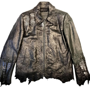 Kashani LUX Jet Black Raw Cut Alligator Lambskin Bomber Jacket - Dudes Boutique