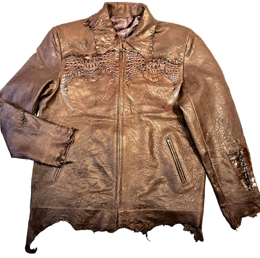 Kashani LUX chocolate raw cut alligator lambskin bomber jacket