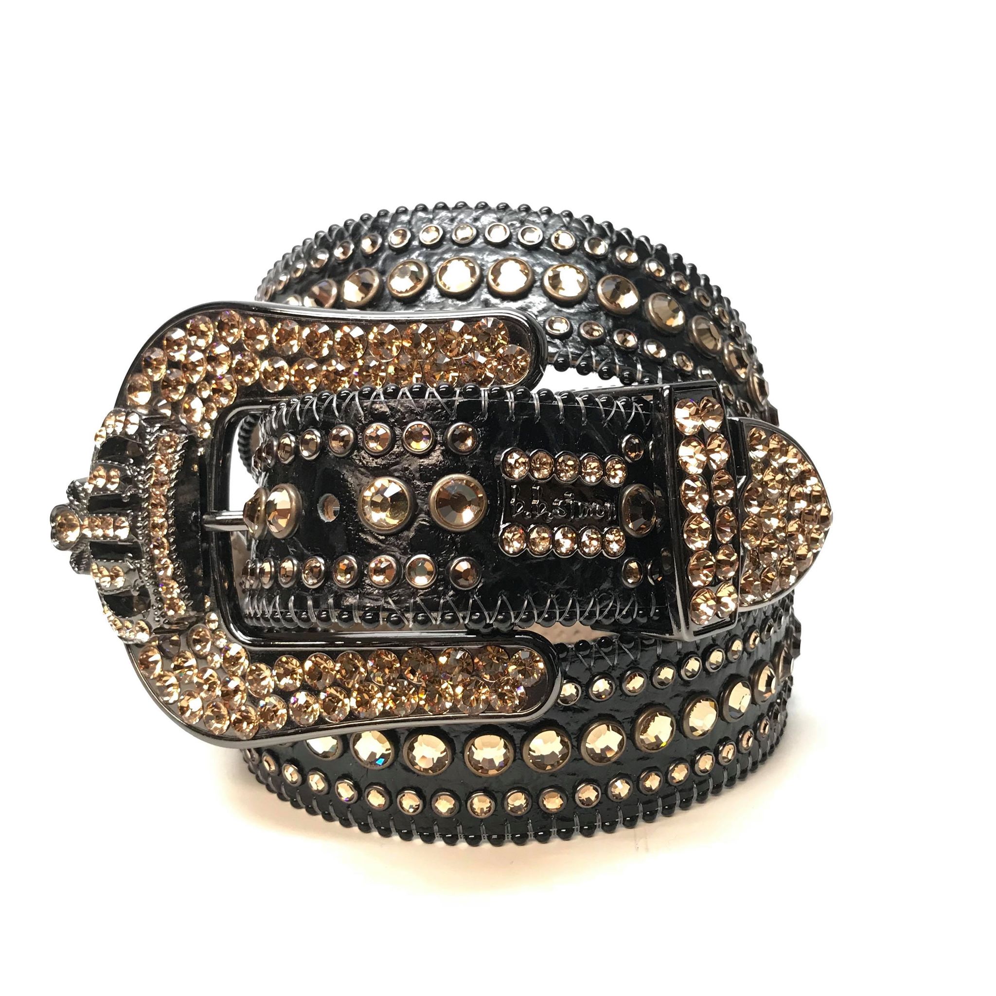 b.b. Simon Black Gold Crown Crystal Belt - Dudes Boutique