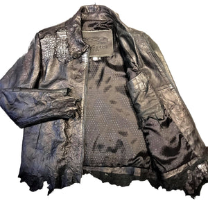 Kashani LUX Jet Black Raw Cut Alligator Lambskin Bomber Jacket - Dudes Boutique