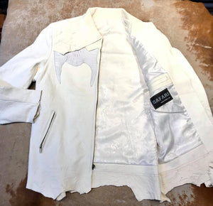 Kashani LUX White Raw Cut Alligator Lambskin Bomber Jacket - Dudes Boutique