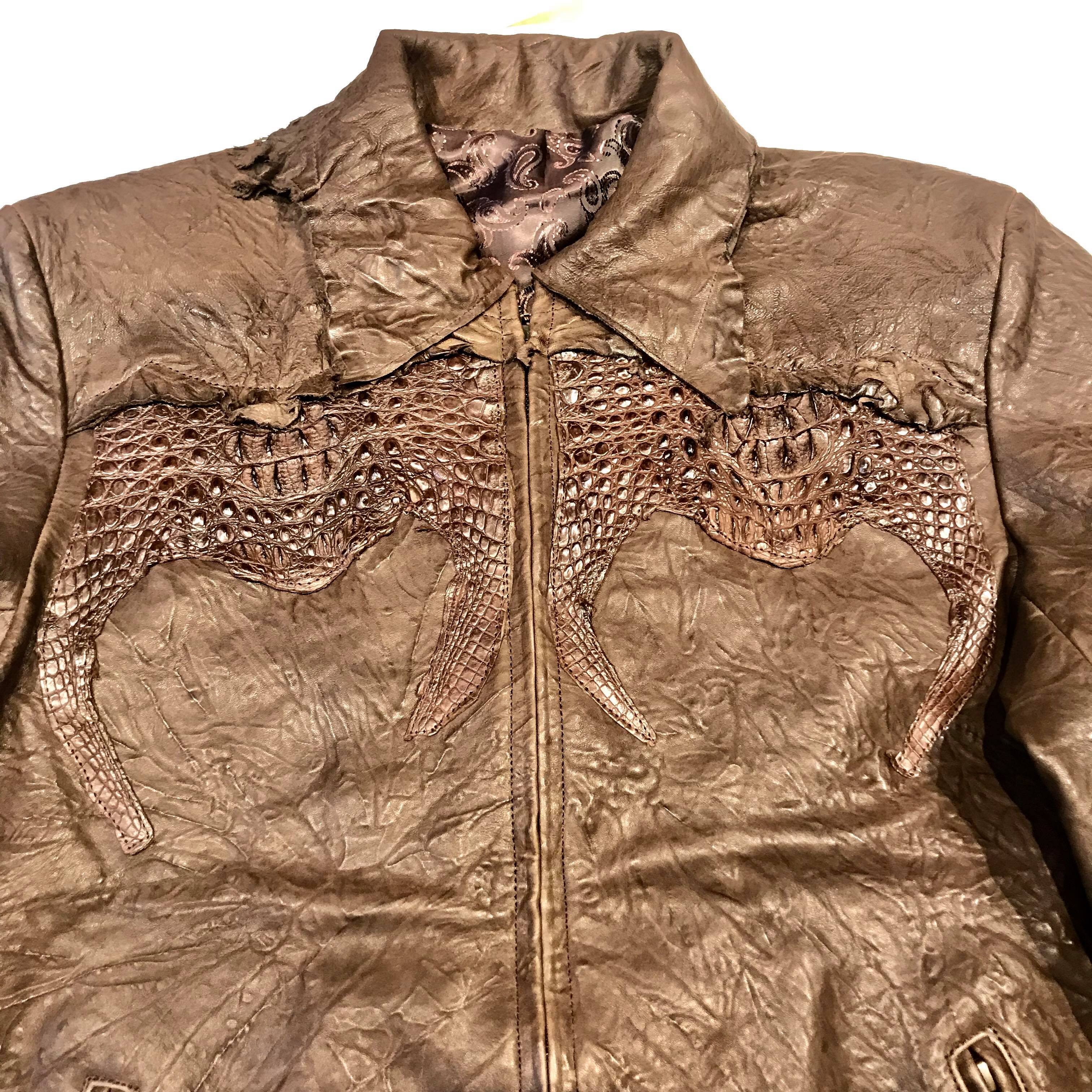 Kashani LUX Chocolate Raw Cut Alligator Lambskin Bomber Jacket - Dudes Boutique