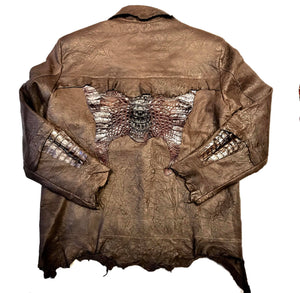 Kashani LUX Chocolate Raw Cut Alligator Lambskin Bomber Jacket - Dudes Boutique