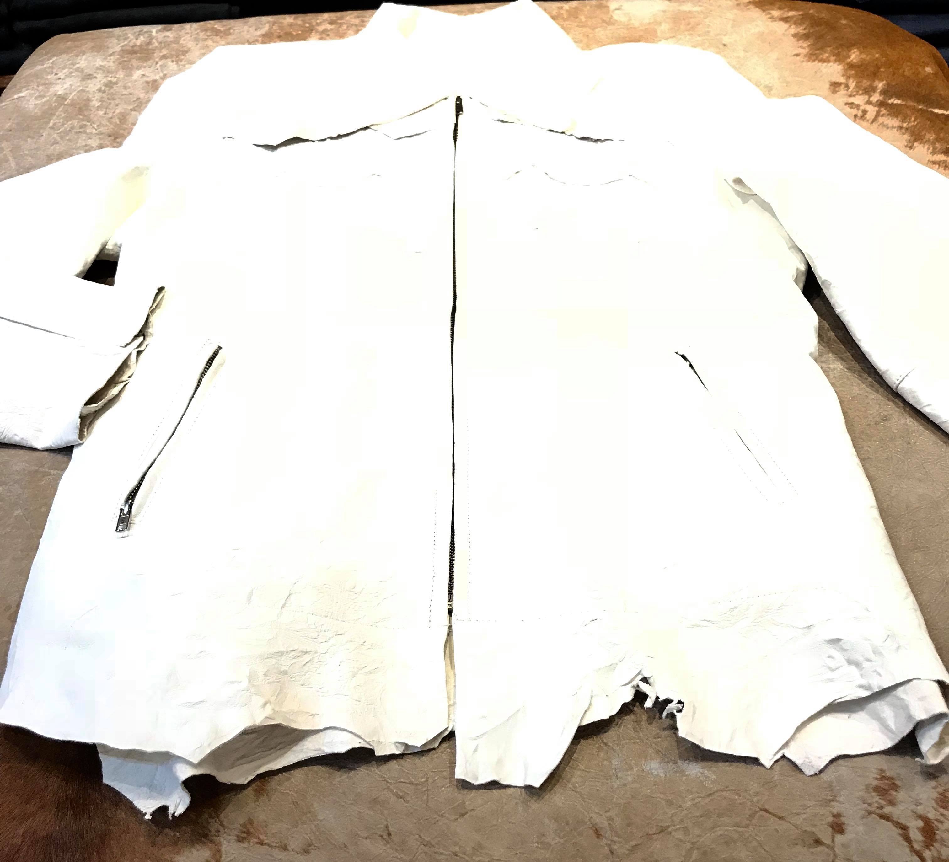 Kashani LUX White Raw Cut Alligator Lambskin Bomber Jacket - Dudes Boutique