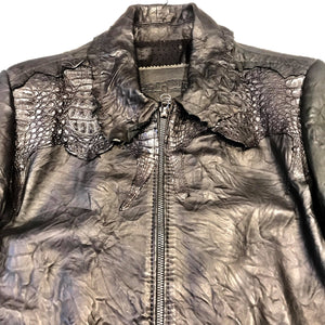 Kashani LUX Jet Black Raw Cut Alligator Lambskin Bomber Jacket - Dudes Boutique