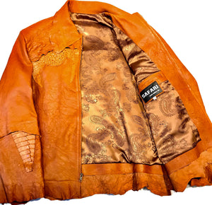 Kashani LUX Cognac Raw Cut Alligator Lambskin Bomber Jacket - Dudes Boutique