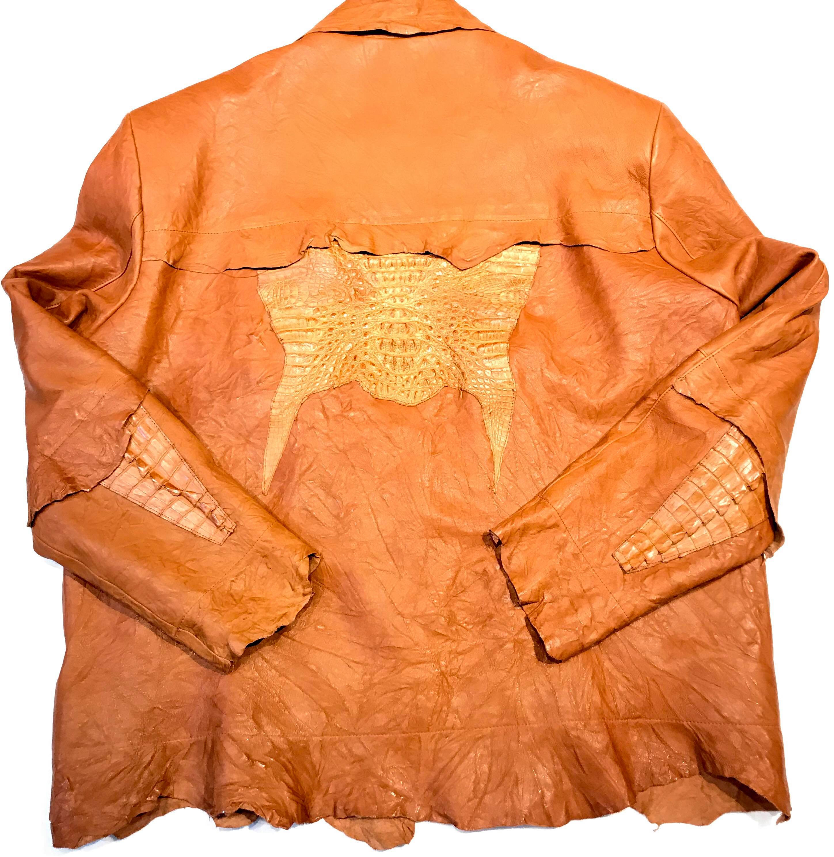 Kashani LUX Cognac Raw Cut Alligator Lambskin Bomber Jacket - Dudes Boutique