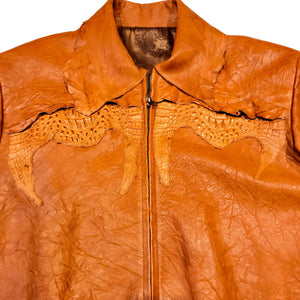 Kashani LUX Cognac Raw Cut Alligator Lambskin Bomber Jacket - Dudes Boutique