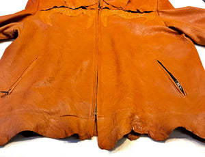 Kashani LUX Cognac Raw Cut Alligator Lambskin Bomber Jacket - Dudes Boutique