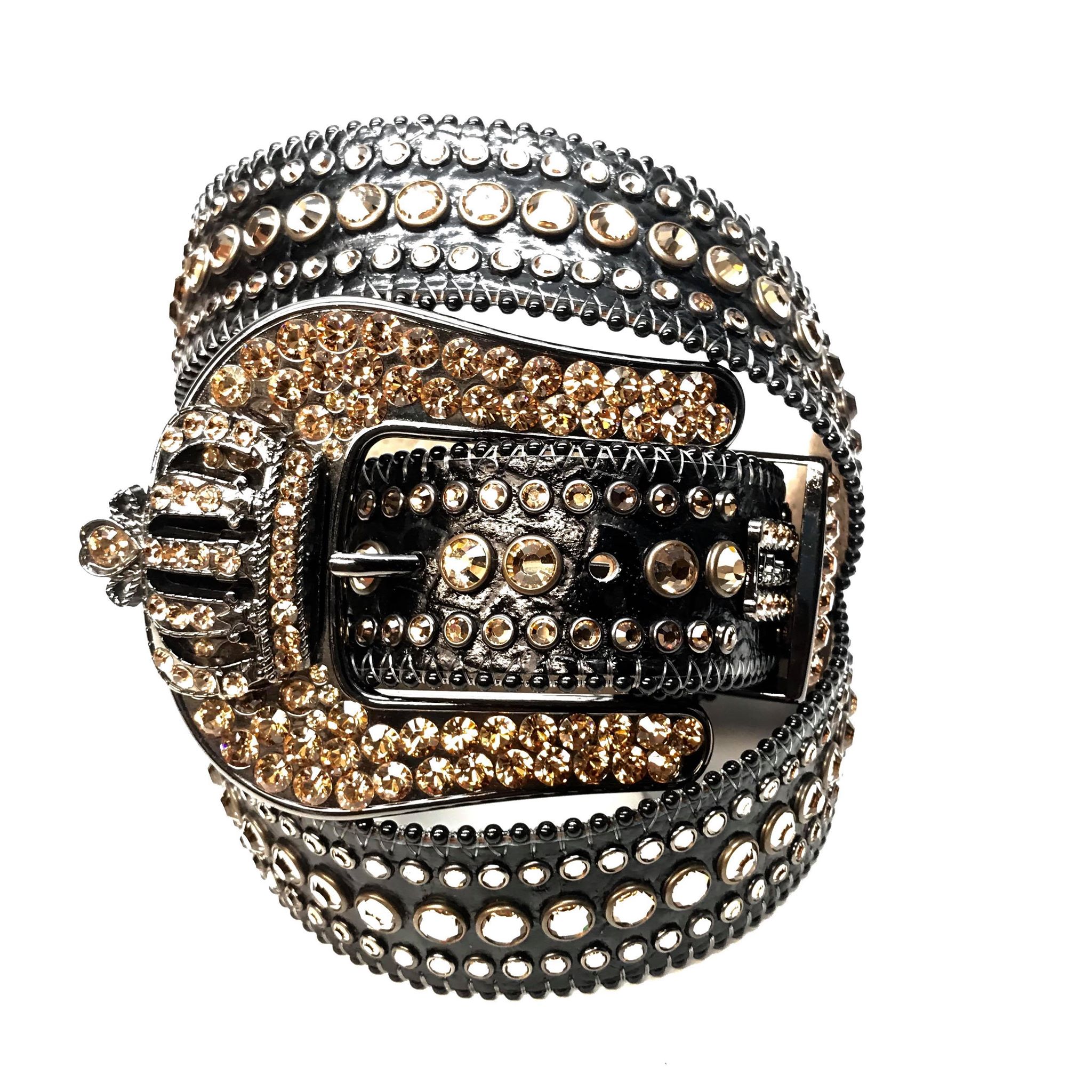 b.b. Simon Black Gold Crown Crystal Belt - Dudes Boutique