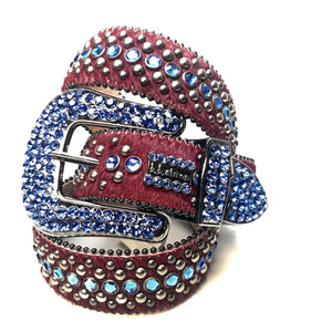 b.b. Simon Red Blue Two Tone Pony Crystal Belt - Dudes Boutique