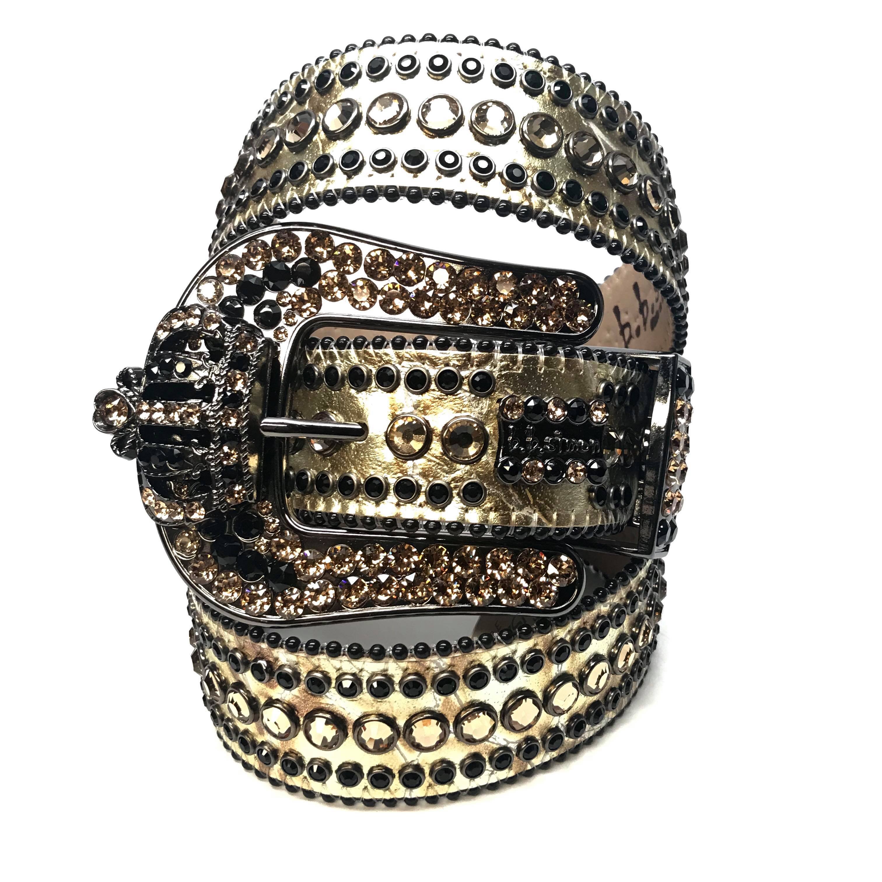 b.b. Simon Golden Crown Croco Crystal Belt - Dudes Boutique