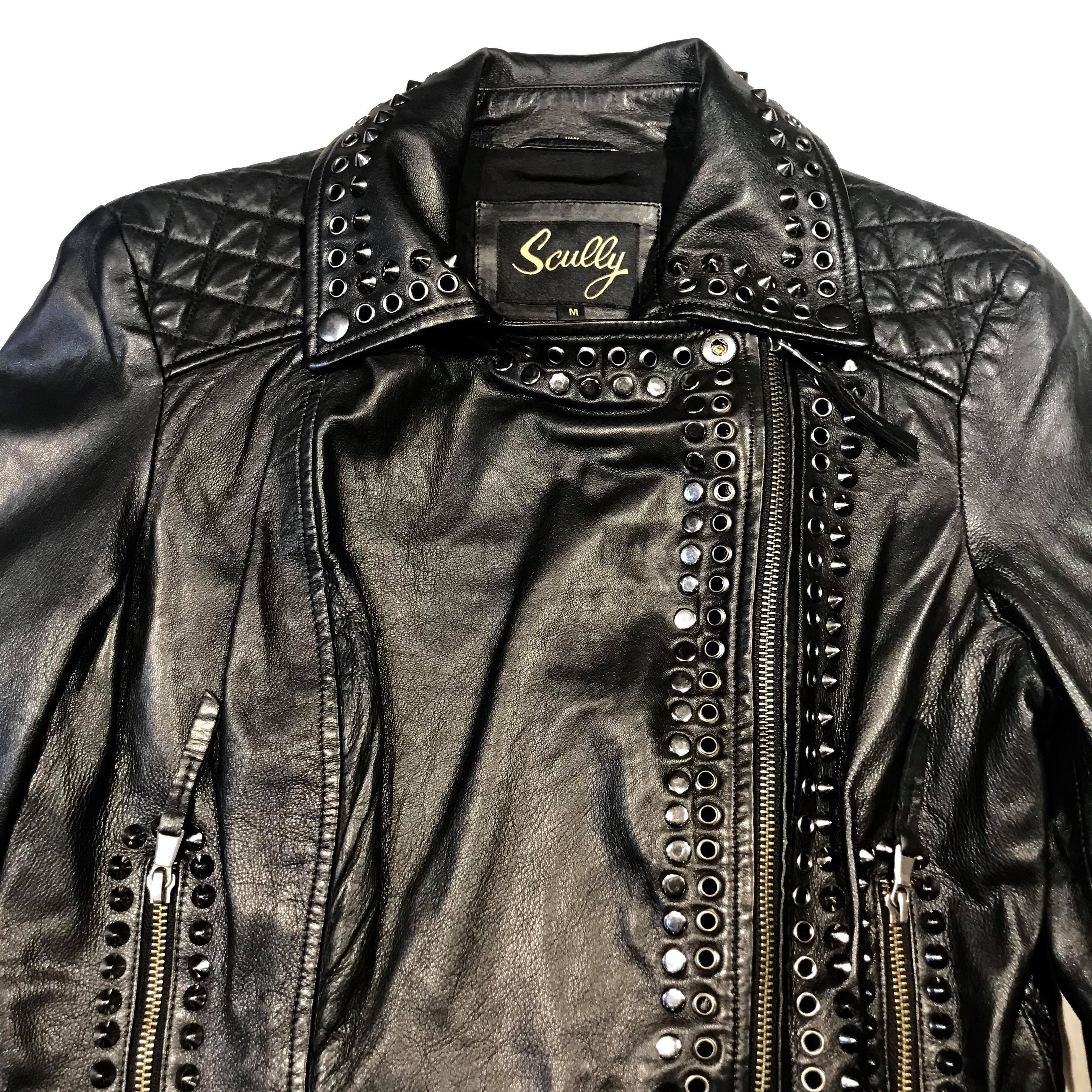 Scully Ladies Studded Spike Lambskin Biker Jacket - Dudes Boutique