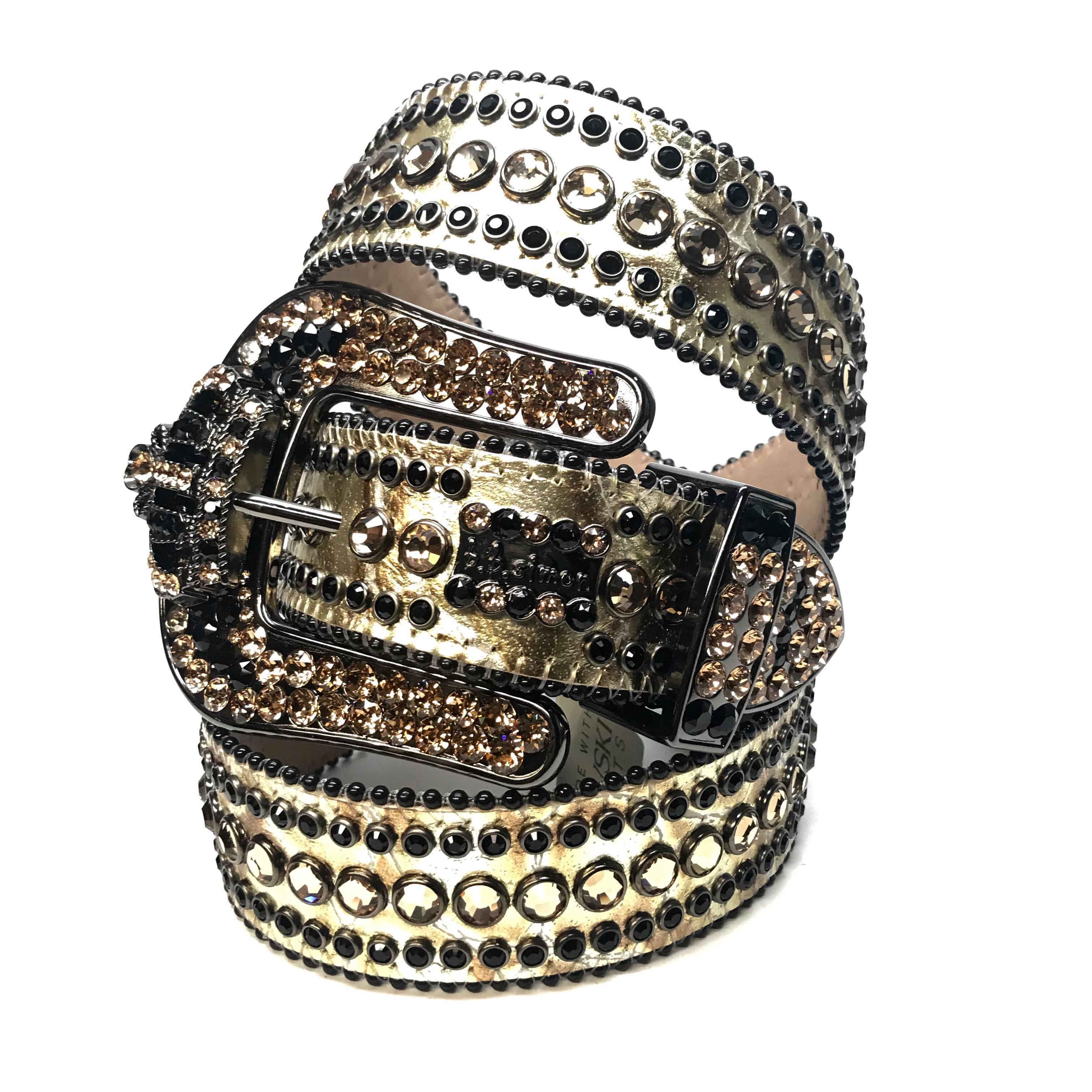 b.b. Simon Golden Crown Croco Crystal Belt - Dudes Boutique