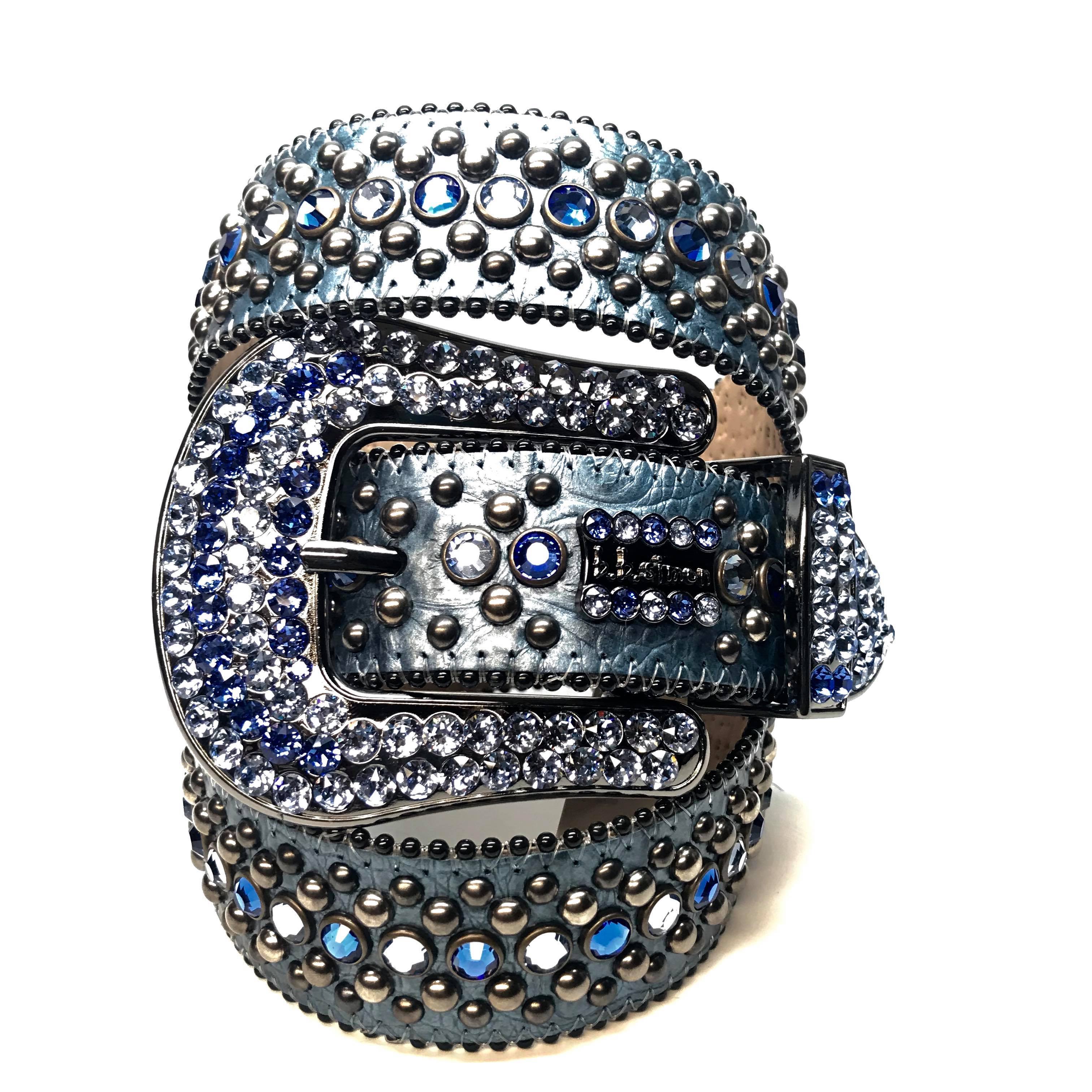 b.b. Simon Sea Blue Two Tone Crystal Belt - Dudes Boutique