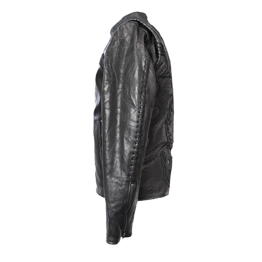 Kashani Moltres Mandarin Collar Stingray/Cobra/Calf Leather Biker Jacket - Dudes Boutique