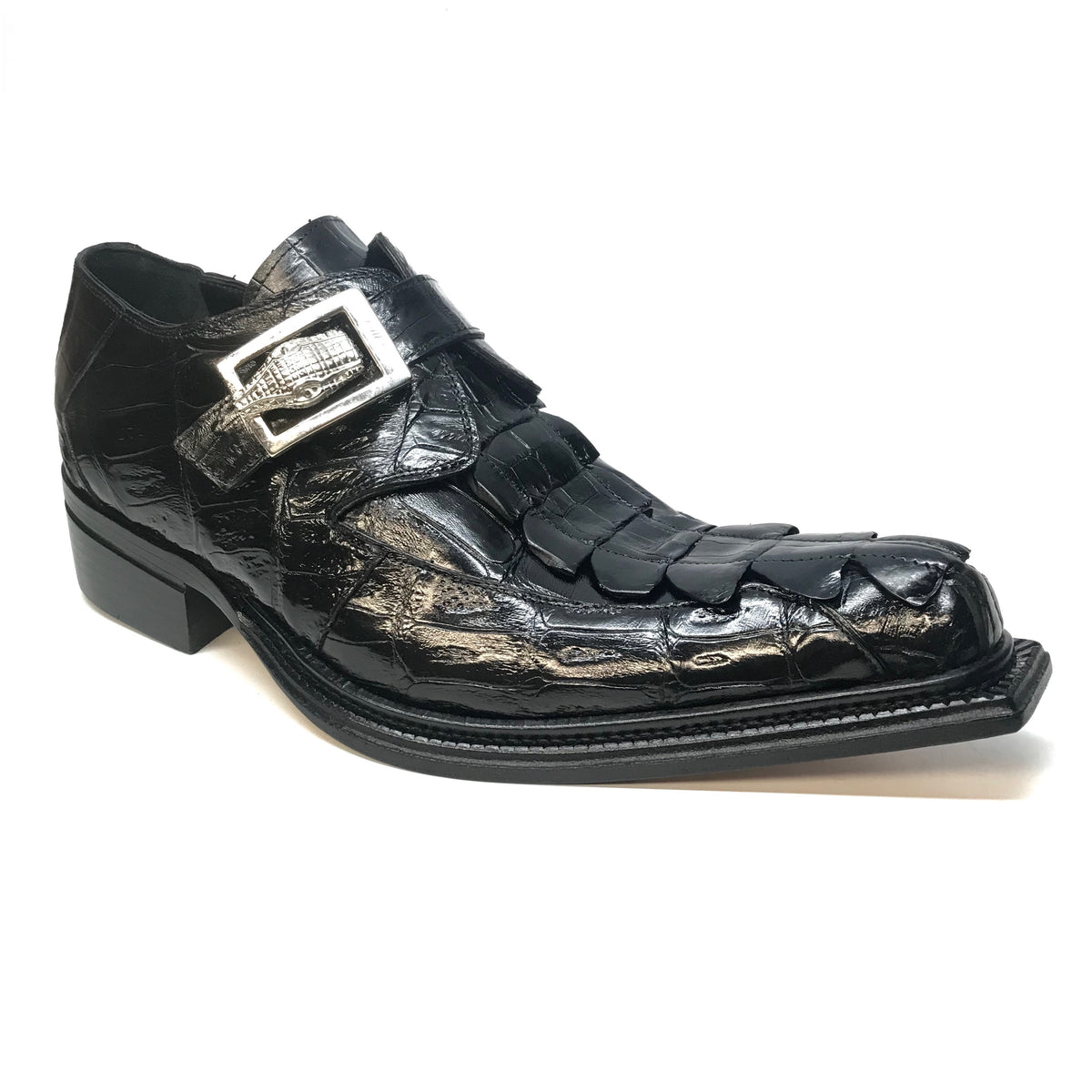 Mauri 44192 Black Piermarini Crocodile & Hornback Monk Strap - Dudes Boutique