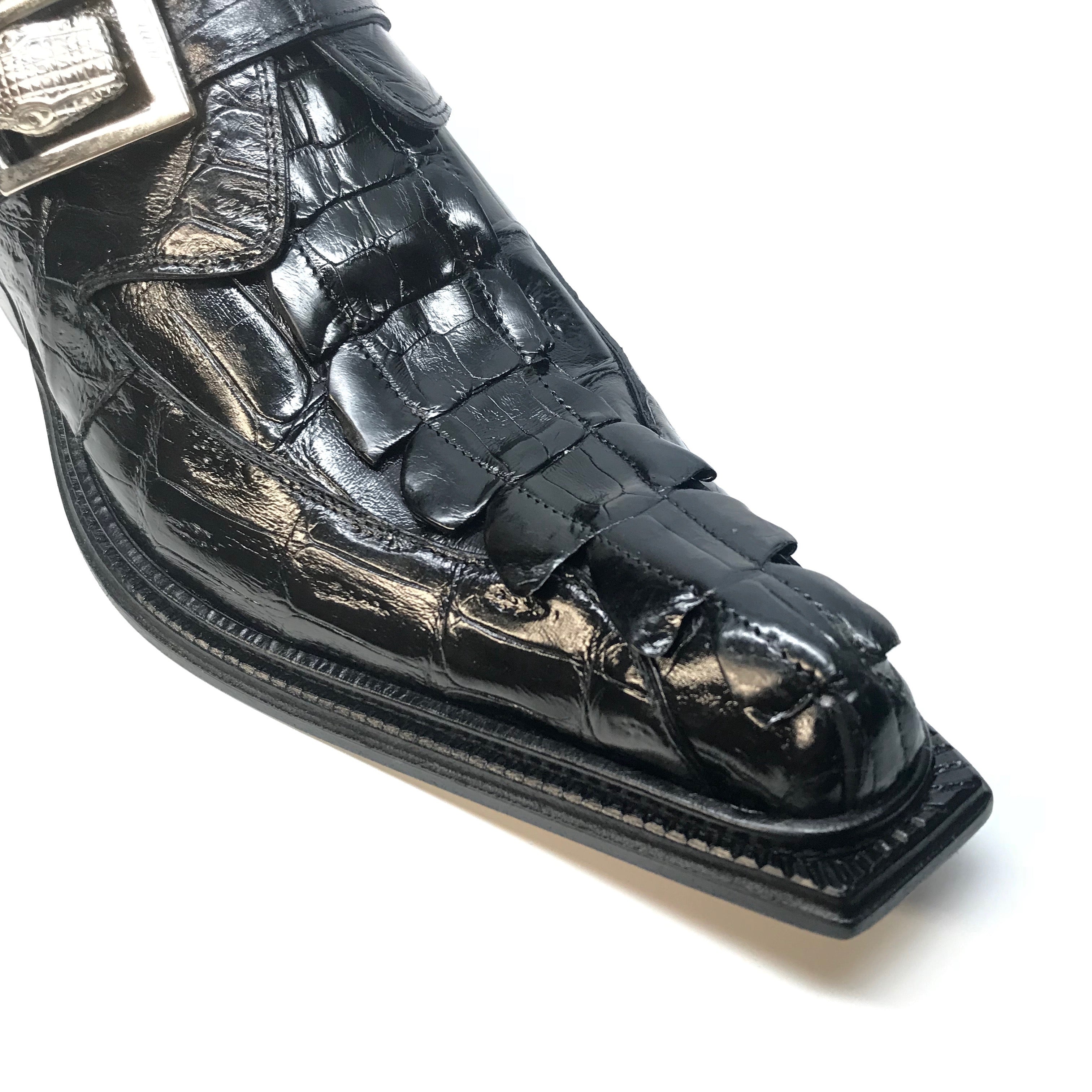 Mauri 44192 Black Piermarini Crocodile & Hornback Monk Strap - Dudes Boutique