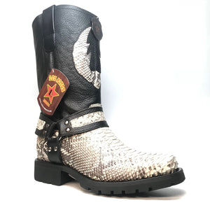 Los Altos Harness Natural Python Biker Boots - Dudes Boutique