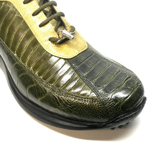Mauri 8727 Money Green Three tone Ostrich Leg Sneakers - Dudes Boutique