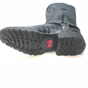 Los Altos Black Harness Crocodile Biker Boots - Dudes Boutique