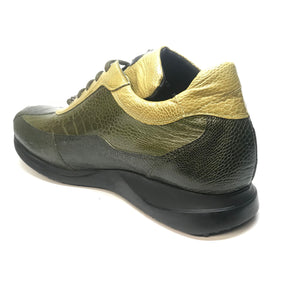 Mauri 8727 Money Green Three tone Ostrich Leg Sneakers - Dudes Boutique