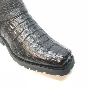 Los Altos Black Harness Crocodile Biker Boots - Dudes Boutique