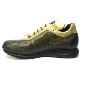 Mauri 8727 Money Green Three tone Ostrich Leg Sneakers - Dudes Boutique
