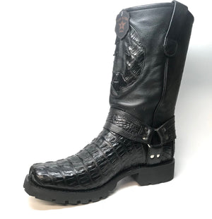 Los Altos Black Harness Crocodile Biker Boots - Dudes Boutique