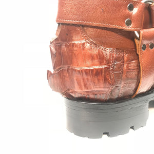 Safari Cognac Harness Crocodile Biker Boots - Dudes Boutique