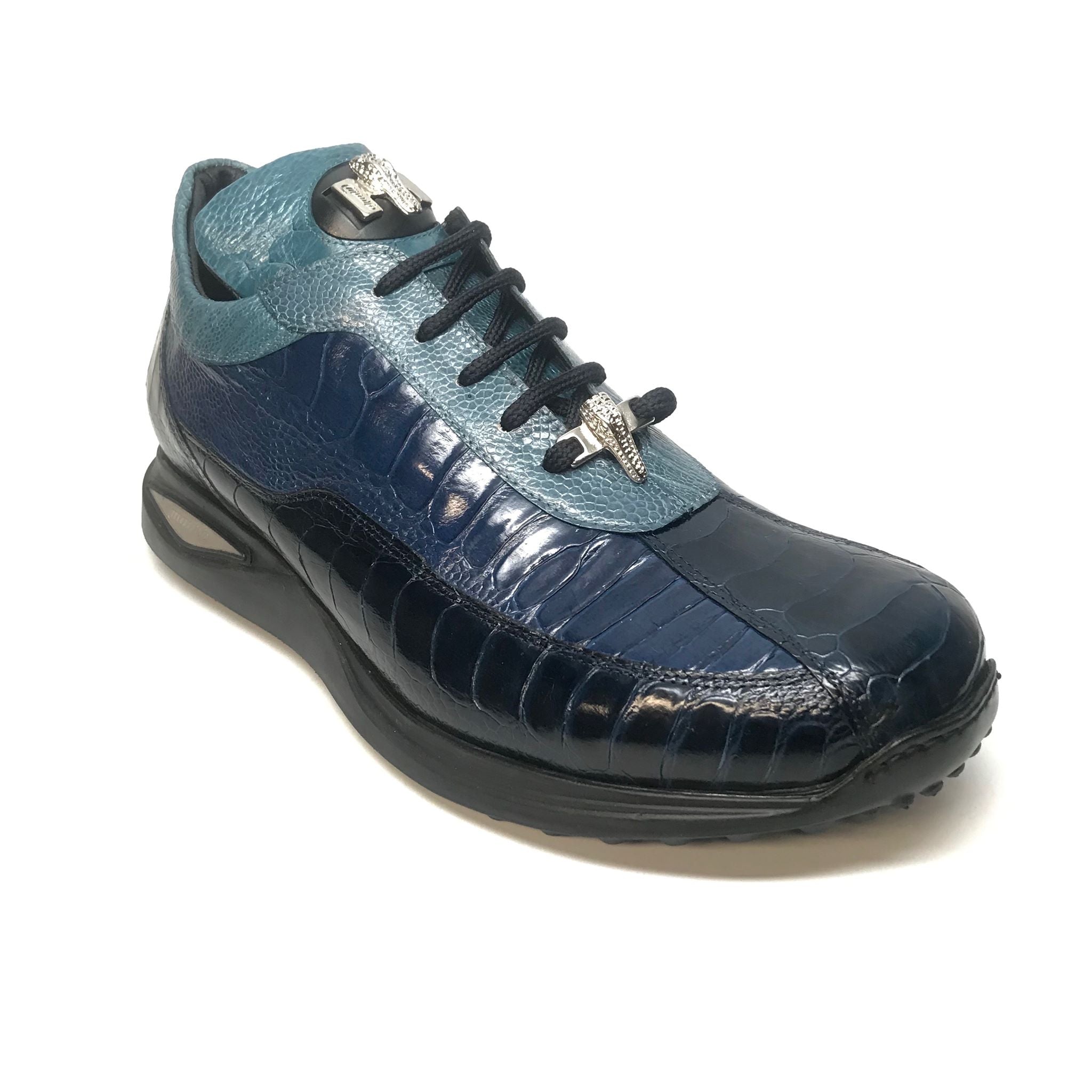 Mauri 8727 Navy Three tone Ostrich Leg Sneakers - Dudes Boutique