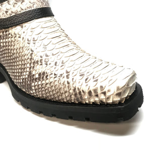 Los Altos Harness Natural Python Biker Boots - Dudes Boutique