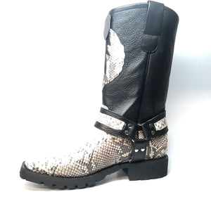 Los Altos Harness Natural Python Biker Boots - Dudes Boutique