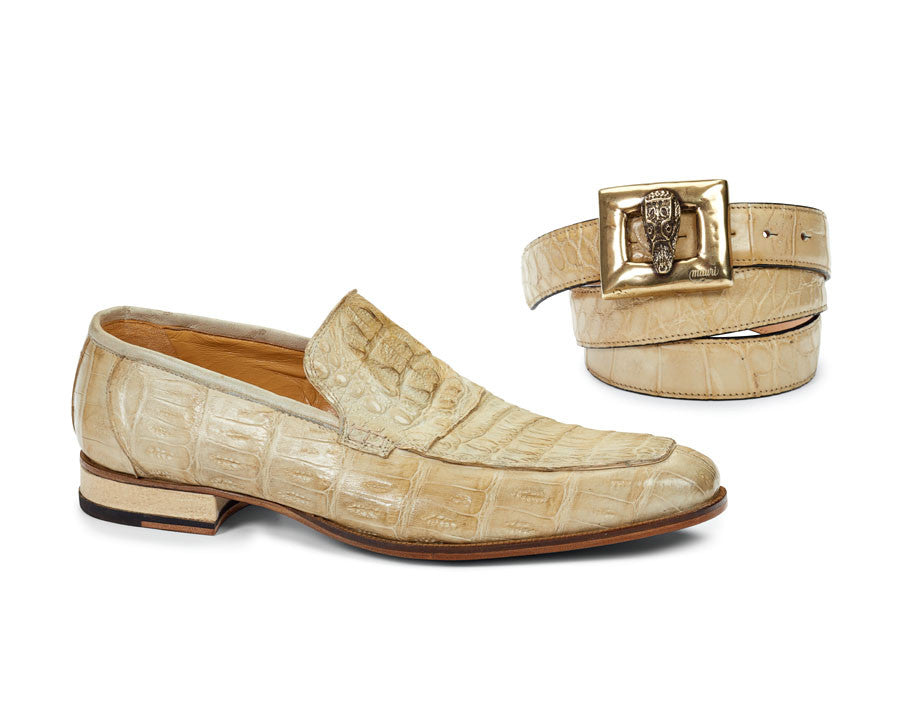Mauri - 4615 Bone Baby Hornback Crocodile Loafers - Dudes Boutique