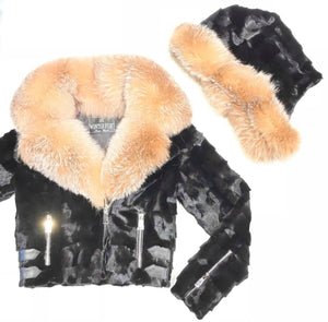 Kashani Mink Oversized Fox Fur Collar Coat - Dudes Boutique
