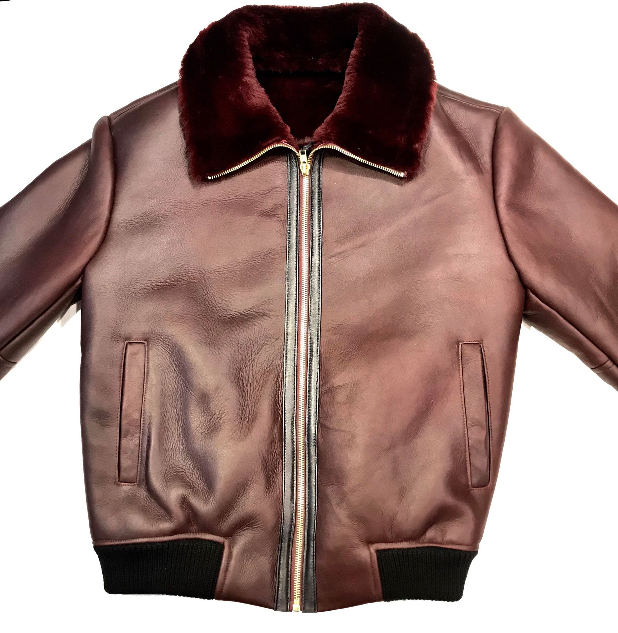 Kashani Burgundy Mouton Shearling Flight Jacket - Dudes Boutique