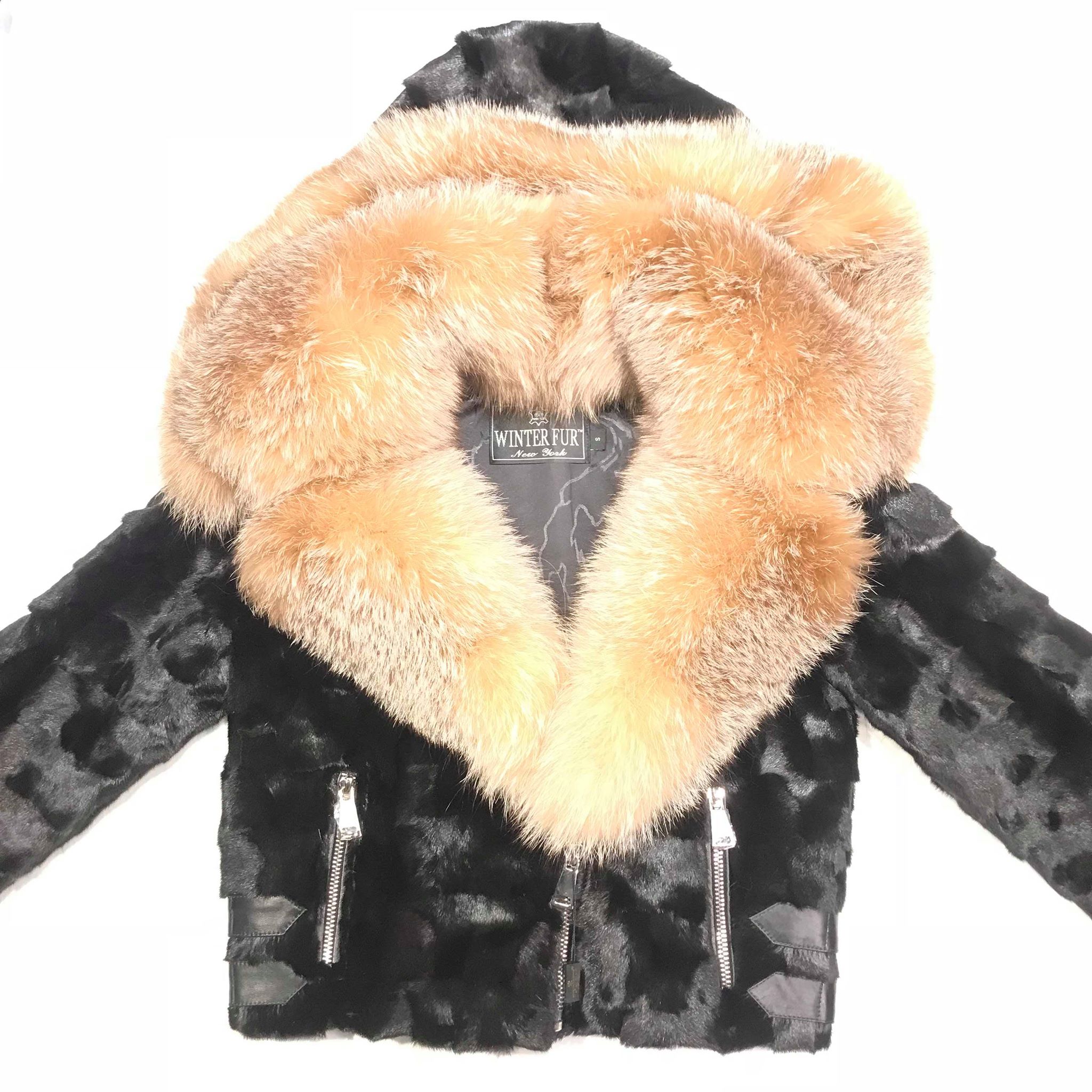 Kashani Mink Oversized Fox Fur Collar Coat - Dudes Boutique