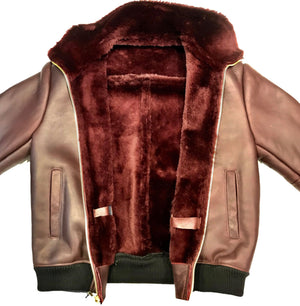 Kashani Burgundy Mouton Shearling Flight Jacket - Dudes Boutique