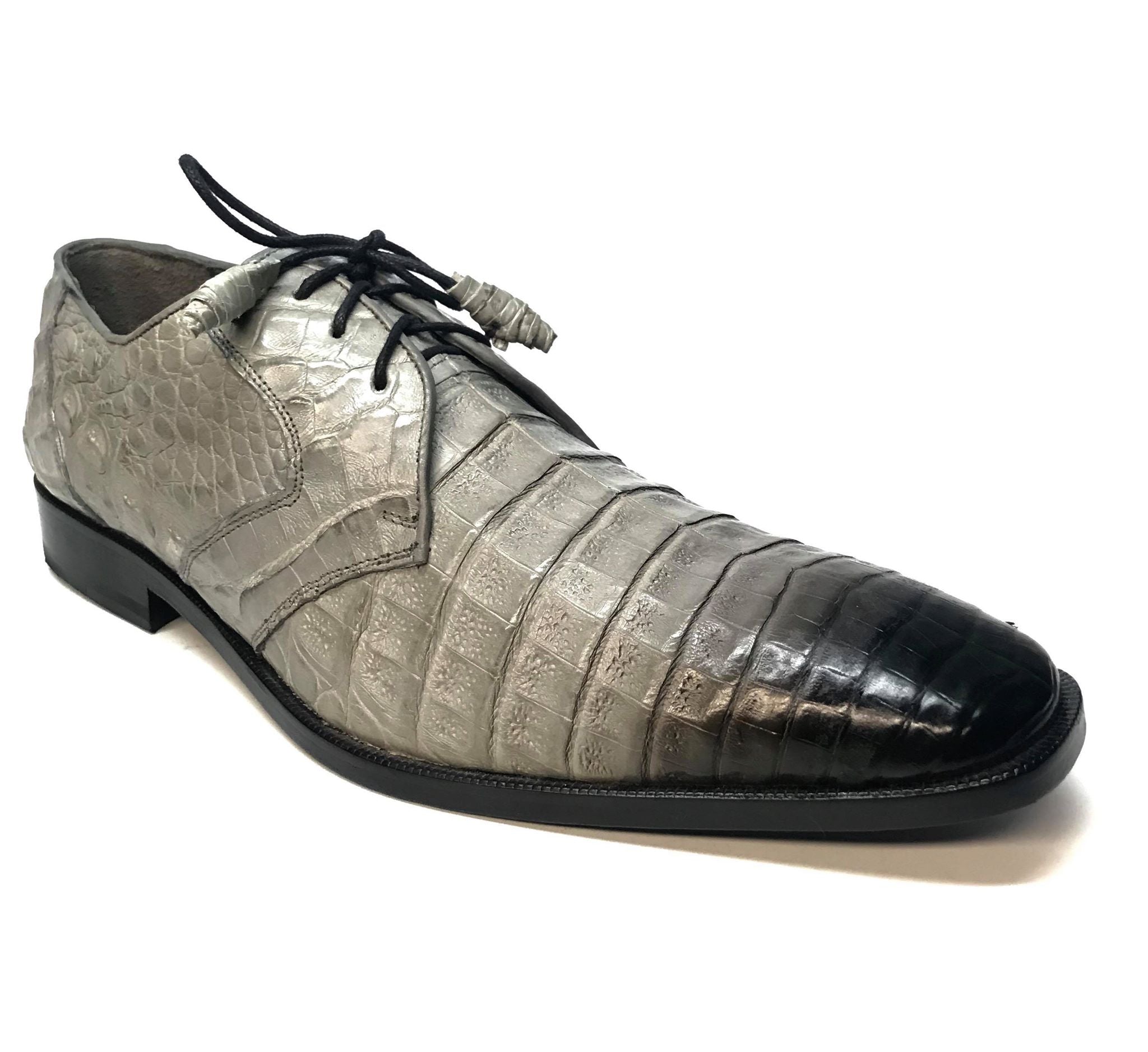 Los Altos Gray All-Over Crocodile Lace Up Dress Shoes - Dudes Boutique